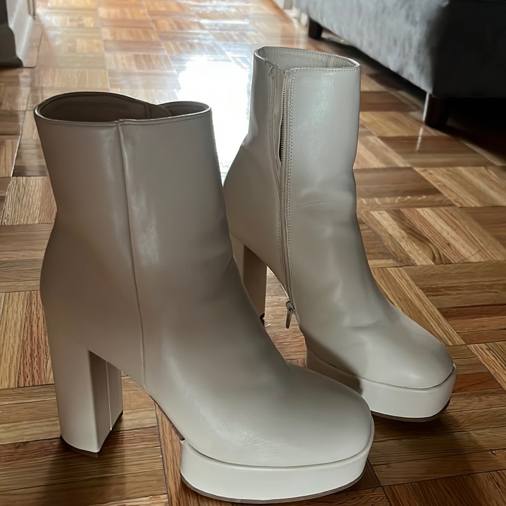 White Heeled Platform Boots 4inch heel